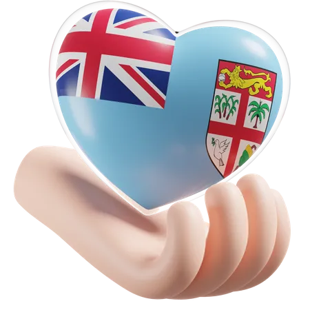 Corazón Cuidado De Las Manos Bandera De Fiji  3D Icon