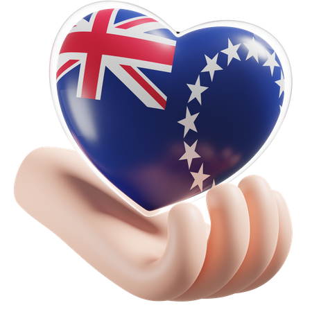 Corazón Cuidado De Las Manos Bandera De Las Islas Cook  3D Icon