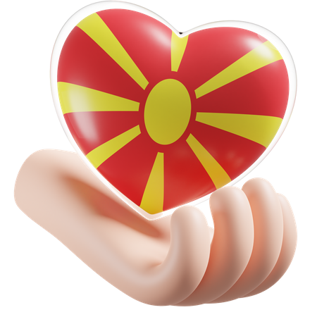 Corazón Cuidado De Las Manos Bandera De Macedonia Del Norte  3D Icon