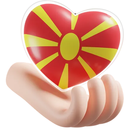 Corazón Cuidado De Las Manos Bandera De Macedonia Del Norte  3D Icon