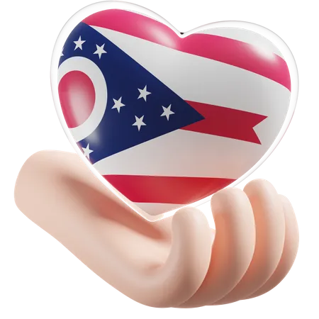 Corazón Cuidado De Las Manos Bandera De Ohio  3D Icon