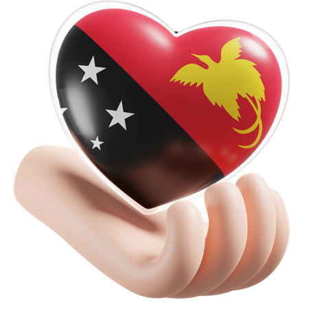 Corazón Cuidado De Las Manos Bandera De Papúa Nueva Guinea  3D Icon