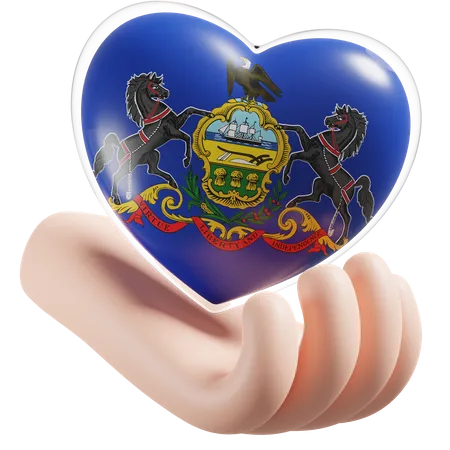 Corazón Cuidado De Las Manos Bandera De Pensilvania  3D Icon