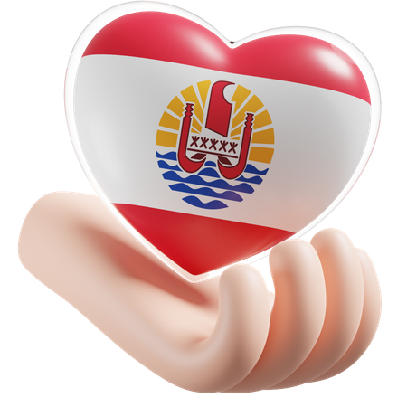 Corazón Cuidado De Las Manos Bandera De La Polinesia Francesa  3D Icon