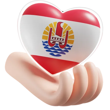 Corazón Cuidado De Las Manos Bandera De La Polinesia Francesa  3D Icon