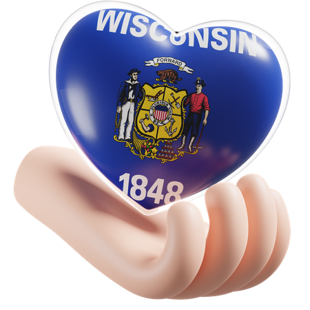 Corazón Cuidado De Las Manos Bandera De Wisconsin  3D Icon