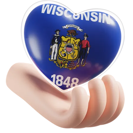 Corazón Cuidado De Las Manos Bandera De Wisconsin  3D Icon