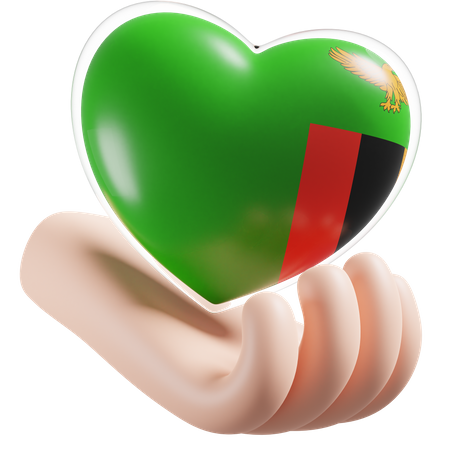 Corazón Cuidado De Las Manos Bandera De Zambia  3D Icon