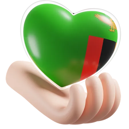 Corazón Cuidado De Las Manos Bandera De Zambia  3D Icon