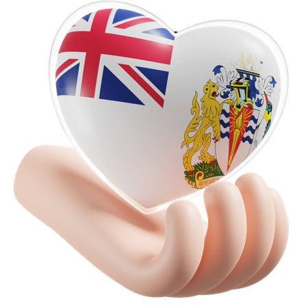 Corazón Cuidado De Las Manos Bandera Del Territorio Antártico Británico  3D Icon