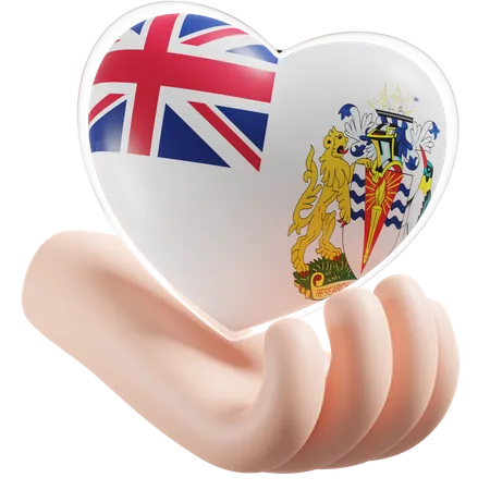 Corazón Cuidado De Las Manos Bandera Del Territorio Antártico Británico  3D Icon