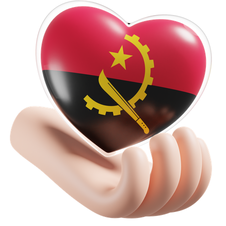Corazón cuidado de las manos bandera de angola  3D Icon