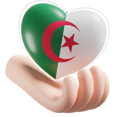 Corazón cuidado de las manos bandera de argelia  3D Icon