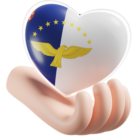 Corazón Cuidado De Las Manos Bandera De Azores  3D Icon