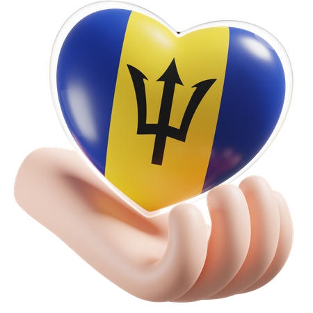 Corazón Cuidado De Las Manos Bandera De Barbados  3D Icon