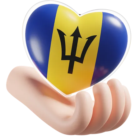 Corazón Cuidado De Las Manos Bandera De Barbados  3D Icon