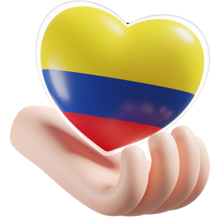 Corazón Cuidado De Las Manos Bandera De Colombia  3D Icon
