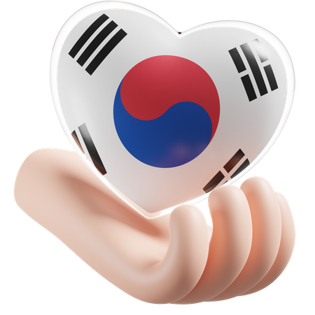 Corazón Cuidado De Las Manos Bandera De Corea Del Sur  3D Icon