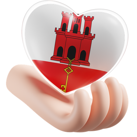 Corazón Cuidado De Las Manos Bandera De Gibraltar  3D Icon