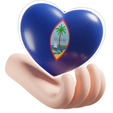 Corazón Cuidado De Las Manos Bandera De Guam  3D Icon