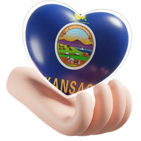 Corazón Cuidado De Las Manos Bandera De Kansas  3D Icon