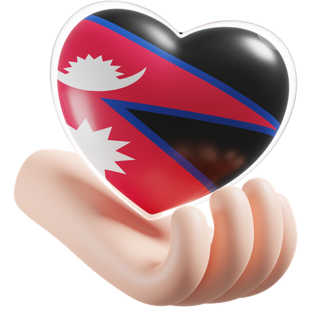 Corazón Cuidado De Las Manos Bandera De Nepal  3D Icon