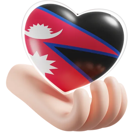 Corazón Cuidado De Las Manos Bandera De Nepal  3D Icon