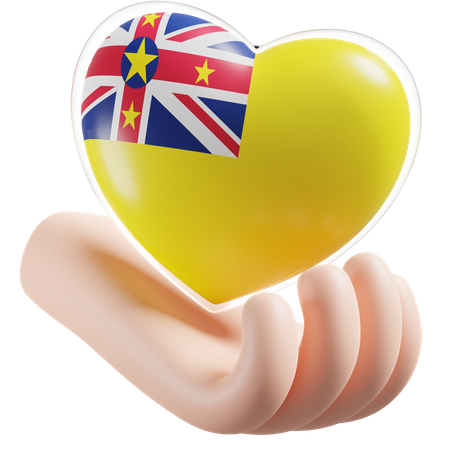 Corazón Cuidado De Las Manos Bandera De Niue  3D Icon