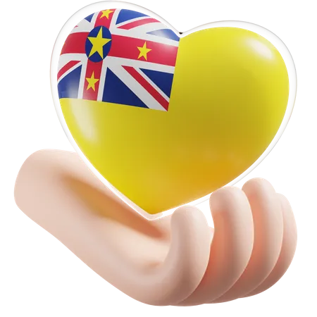 Corazón Cuidado De Las Manos Bandera De Niue  3D Icon