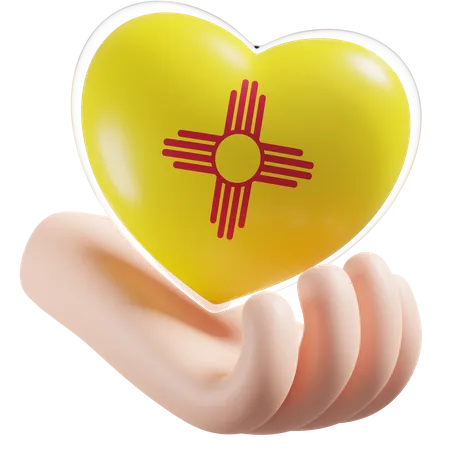 Corazón Cuidado De Las Manos Bandera De Nuevo México  3D Icon