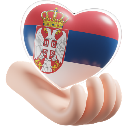 Corazón Cuidado De Las Manos Bandera De Serbia  3D Icon