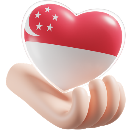 Corazón Cuidado De Las Manos Bandera De Singapur  3D Icon