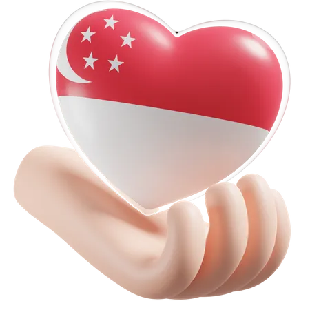 Corazón Cuidado De Las Manos Bandera De Singapur  3D Icon