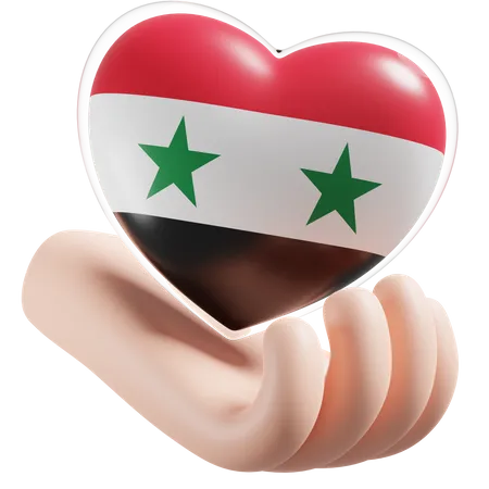 Corazón Cuidado De Las Manos Bandera De Siria  3D Icon