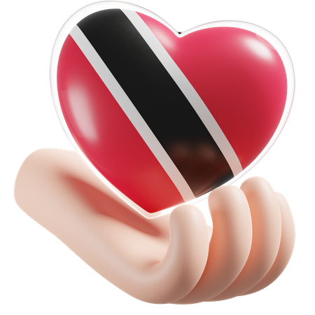 Corazón, cuidado de las manos, bandera de trinidad y tobago  3D Icon