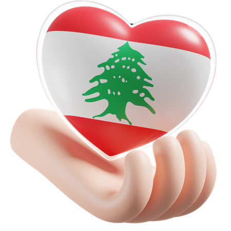 Corazón Cuidado De Las Manos Bandera Del Líbano  3D Icon