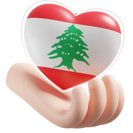 Corazón Cuidado De Las Manos Bandera Del Líbano  3D Icon