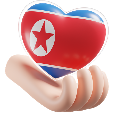 Corazón Cuidado De Las Manos Bandera De Corea Del Norte  3D Icon