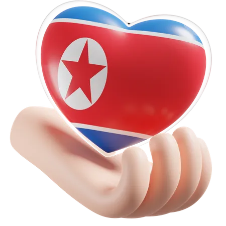 Corazón Cuidado De Las Manos Bandera De Corea Del Norte  3D Icon