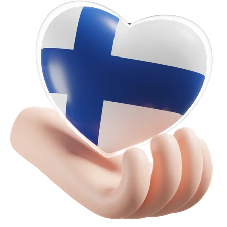 Corazón Cuidado De Las Manos Bandera De Finlandia  3D Icon