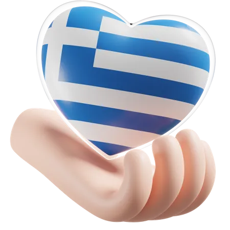 Corazón Cuidado De Las Manos Bandera De Grecia  3D Icon