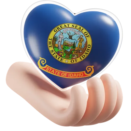 Corazón Cuidado De Las Manos Bandera De Idaho  3D Icon