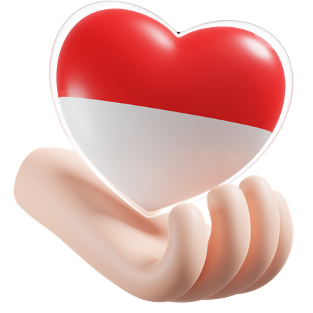 Corazón Cuidado De Las Manos Bandera De Indonesia  3D Icon