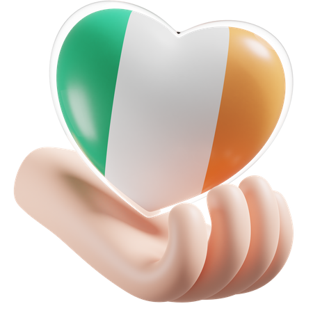 Corazón Cuidado De Las Manos Bandera De Irlanda  3D Icon