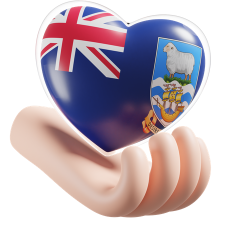 Corazón Cuidado De Las Manos Bandera De Las Islas Malvinas  3D Icon