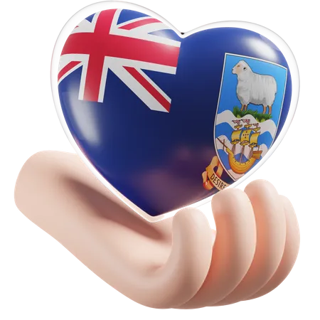 Corazón Cuidado De Las Manos Bandera De Las Islas Malvinas  3D Icon