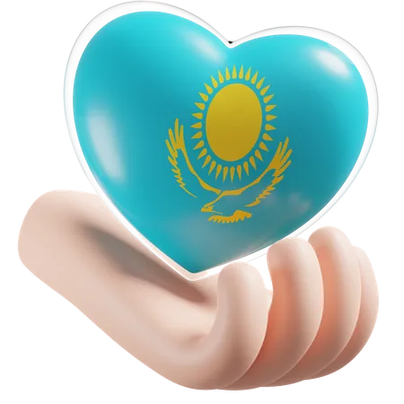 Corazón Cuidado De Las Manos Bandera De Kazajstán  3D Icon