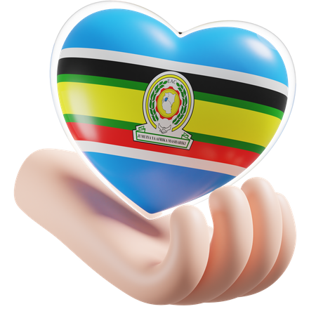 Corazón Cuidado De Las Manos Bandera De La Comunidad De África Oriental  3D Icon