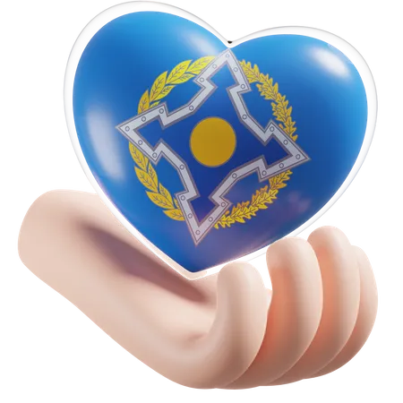Corazón Cuidado De Las Manos Bandera De La Organización Del Tratado De Seguridad Colectiva  3D Icon