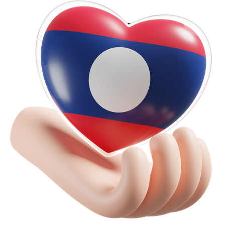 Corazón Cuidado De Las Manos Bandera De Laos  3D Icon